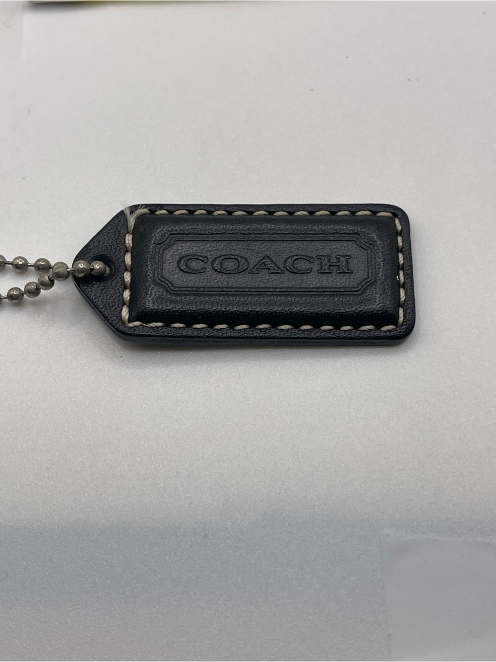 Coach Black Leather Hang Tag with White Stitching